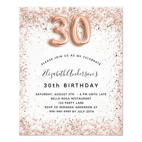 30th Birthday Rose Gold White Budget Invitation Flyer 40th Birthday