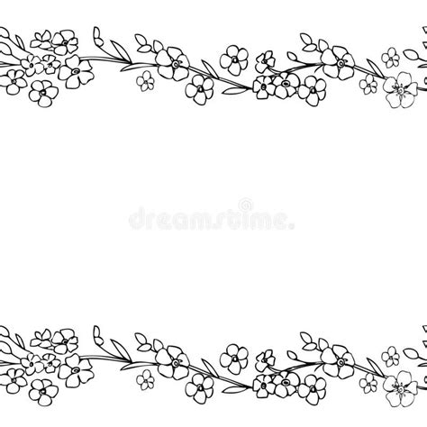 Decorative Botanical Frame Myosotis Line Art Isolated On White