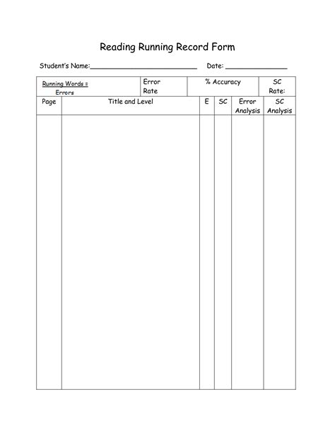 Reading Running Record Form Running Records