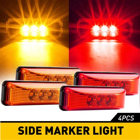 4x Red Amber 3 Led Side Marker Clearance Lights Waterproof For Trailer Truck Rv Ebay