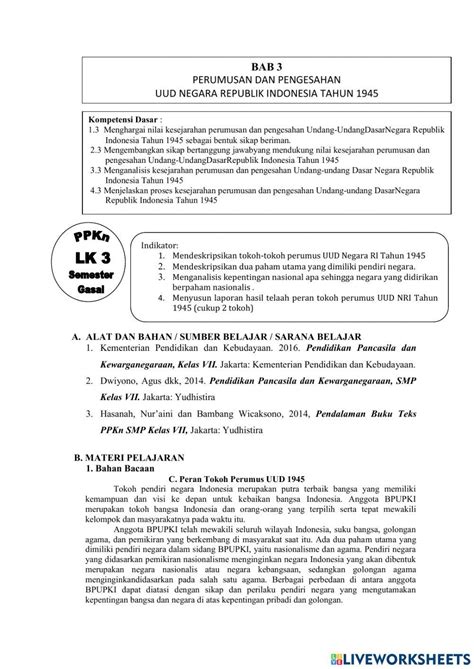 Lkpd Ppkn Kelas Vii Kd 3 3 Pert 3 Worksheet Live Worksheets