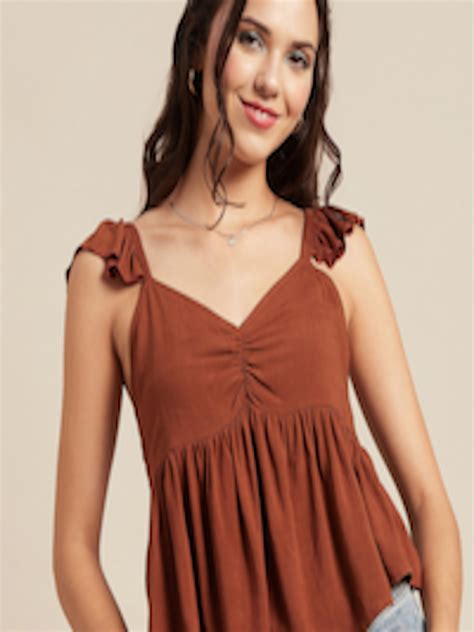 Buy Moomaya Smocked Ruffled Sleeveless Sweetheart Neck Peplum Top