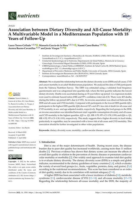 Pdf Association Between Dietary Diversity And All Cause Mortality A