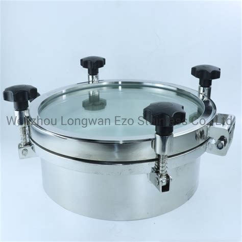 Stainless Steel Sanitary Visible Glass Round Outer Pressure Manhole