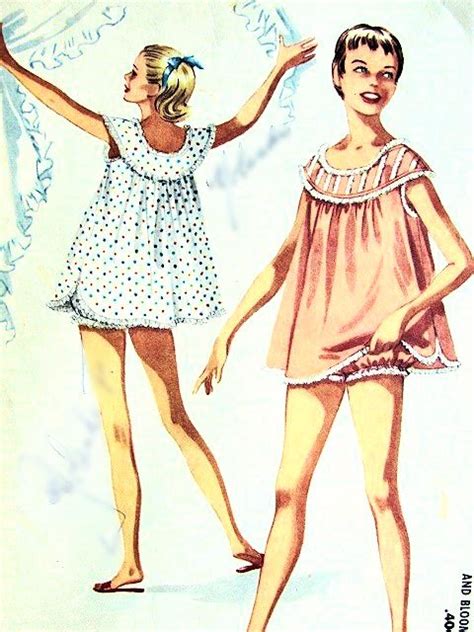 1950s Cute Shortie Nightgown Bloomers Baby Doll Pajamas Pattern