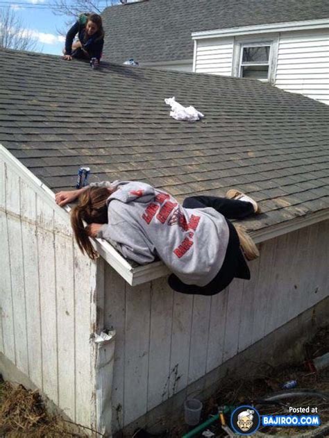 Girl Falling From Slanting Roof Funny Fail Roofing Funny