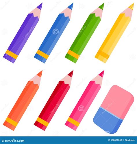 Colored Pencils And Eraser Vector Illustration Stock Vector