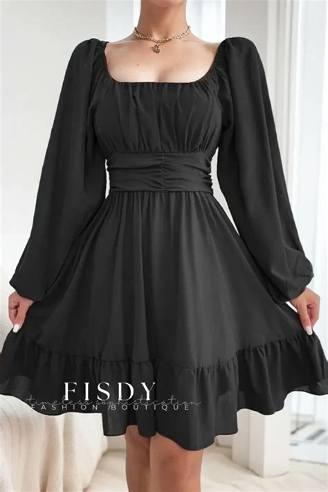 Fisdy Maxivestido Cl Sico De Mujer De Manga Larga Y Cuello En V Ideal