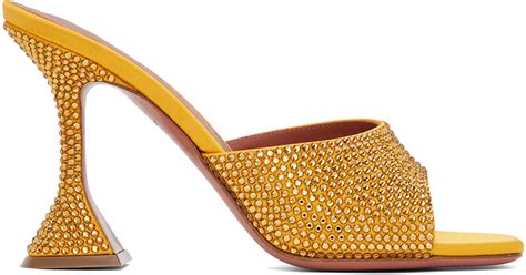 Yellow Lupita Crystal Slipper Heeled Sandals By Amina Muaddi On Sale