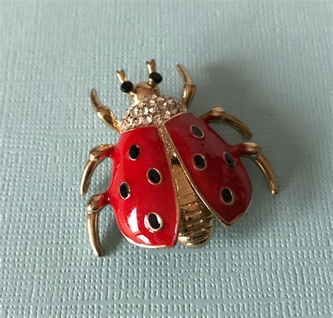 Rhinestone Lady Bug Brooch Beetle Brooch Lady Bug Pin Red And Black