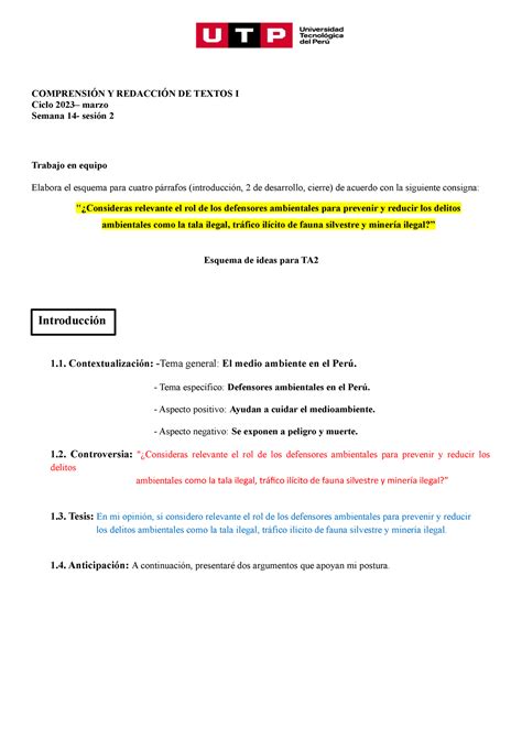 S14 s2 Esquema para PC2 2023 marzo COMPRENSIÓN Y REDACCIÓN DE TEXTOS