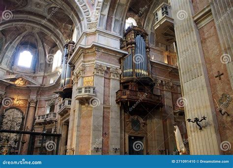 Interior Of The Basilica Pipe Organ In The Side Nave Baroque And