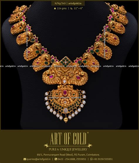 Nagas Necklace Peacock And Mango Motifs Art Of Gold Jewellery Coimbatore