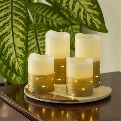 Sterno Home Flameless Led Wax Pillar Candles With Fairy Lights And Timer 4 Piece Set Walmart