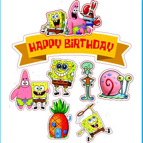 Jual CETAK TOPPER CAKE ULANG TAHUN HIASAN KUE SPONGEBOB LABELLE JAYA