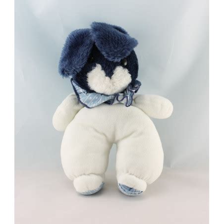 Doudou Peluche Lapin Bleu Marine Fleurs Ajena