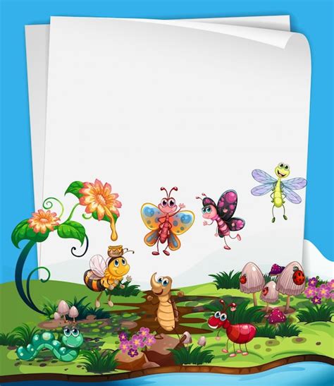 Plantilla De Papel Con Insectos En El Jard N Vector Premium