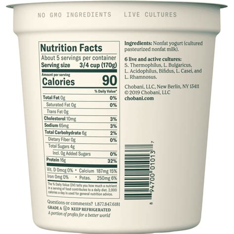 Chobani Nonfat Plain Yogurt Nutrition Facts | Besto Blog