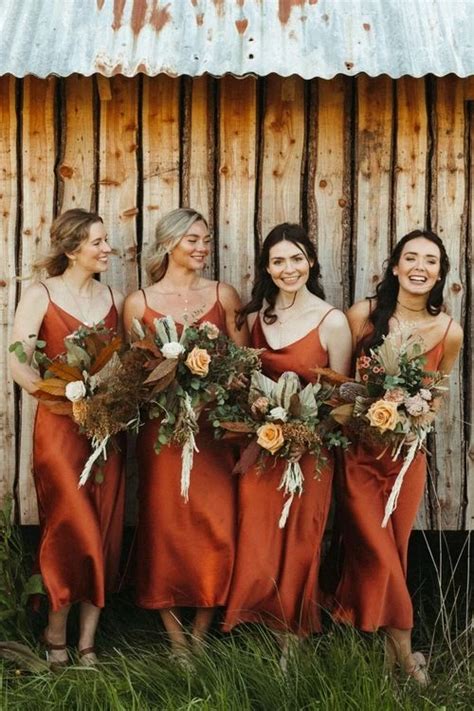 Burnt Orange Silk Midi Bridesmaid Dress 2020 Casamento Madrinhas De