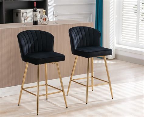 Amazon CIMOTA 26 Inch Bar Stools Set Of 2 Velvet Counter Height