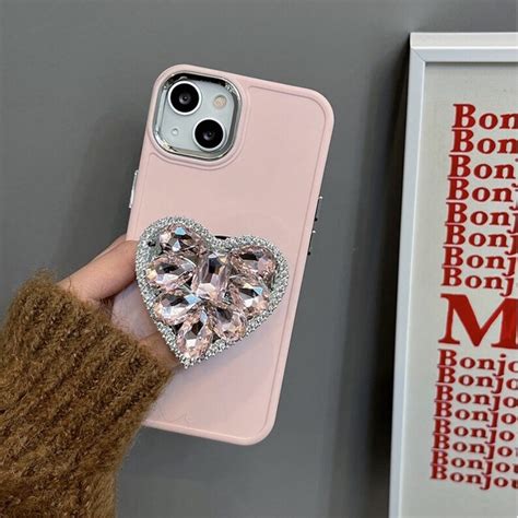 Cute Bling Solid Phone Case With Built In Rhinestone Gem Heart Etsy