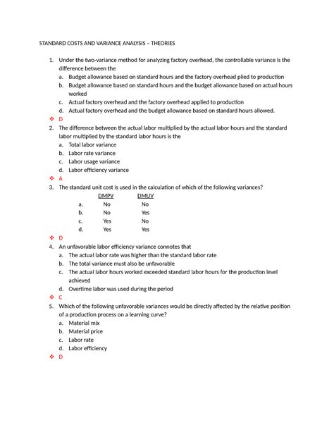 Standard Costs And Variance Analysis Standard Costs And Variance Analysis Theories Under The