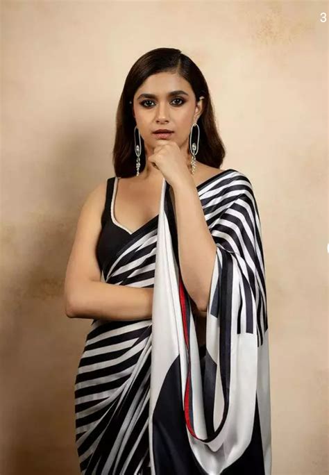 Pic Talk Keerthy Looks Quite Elegant In Black White Saree