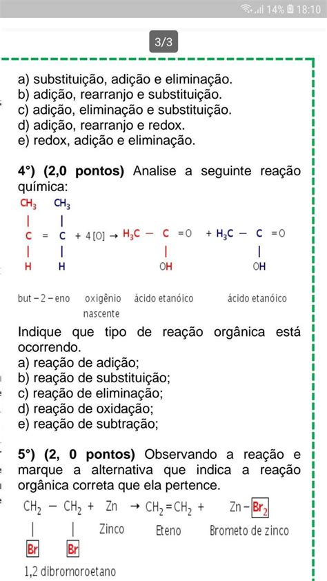 4° Analise A Seguinte Reação Química Indique Que Tipo De Reação