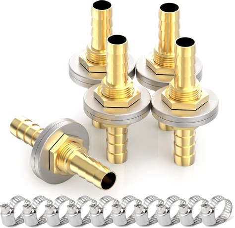 Amazon GASHER 5PCS Brass Hose Barb Thru Bulk Bulkhead Fitting 3 8