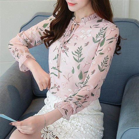 Women Tops Chiffon Blouses And Shirts Ladies Floral Print Blouse Long