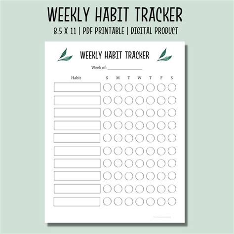 Weekly Habit Tracker Printable Habit Tracker Chart Daily Etsy