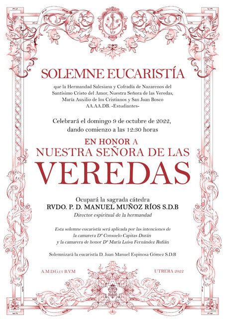 CULTOS Solemne eucaristía en honor de Ntra Sra de las Veredas