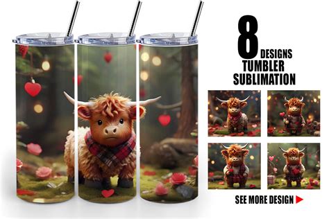 Tumbler Wrap Valentine Highland Cow Graphic By Artnoy Creative Fabrica