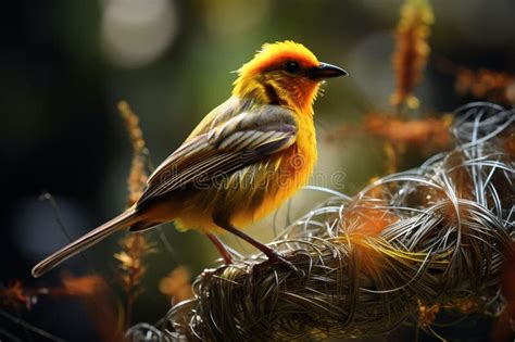 African Yellow Weaver Bird On A Nest Stock Illustration Illustration