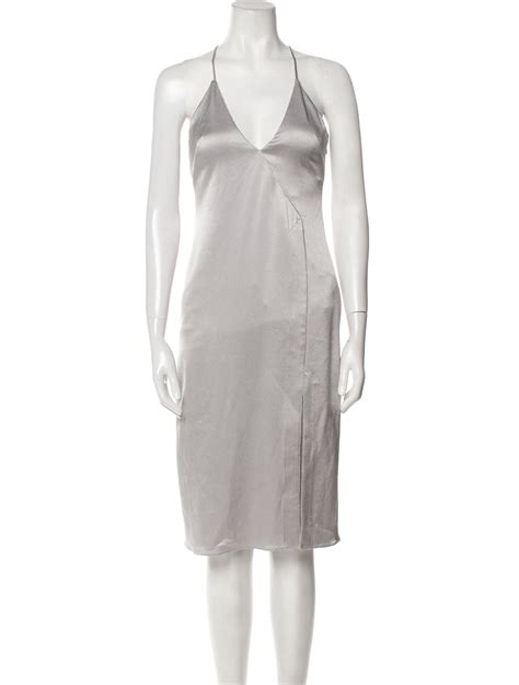 Halston Heritage V Neck Midi Length Dress Silver Dresses Clothing