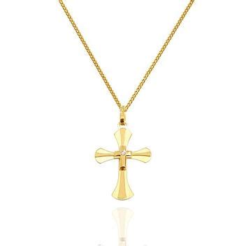 Corrente Masculina Grumet Pingente Cruz Crucifixo Em Ouro 18k