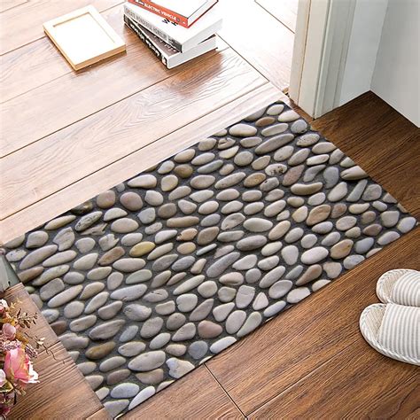 3D Pebble Stone Print Door Mats Kitchen Floor Bath Entryway Rug Mat Absorbent Indoor Bathroom ...