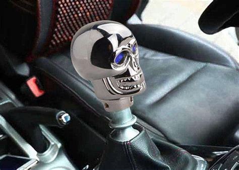 Silver Chrome Metal Skull Shift Knob With Led Lights Eyes Coolshiftknobs