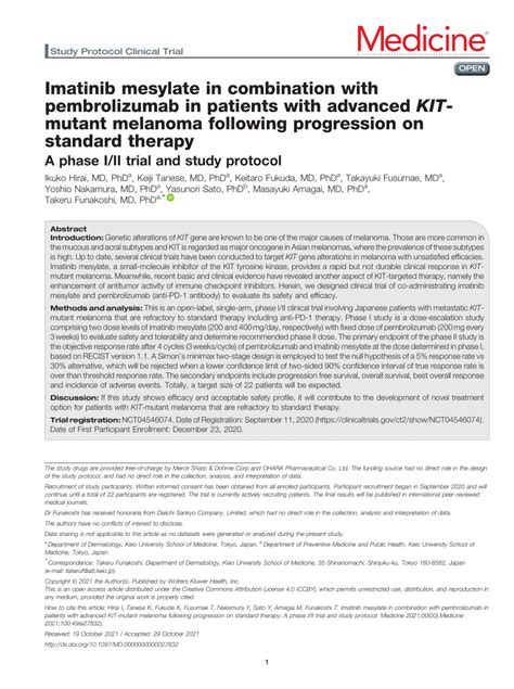 Pdf Imatinib Mesylate In Combination With Pembrolizumab In Patients With Advanced Kit Mutant