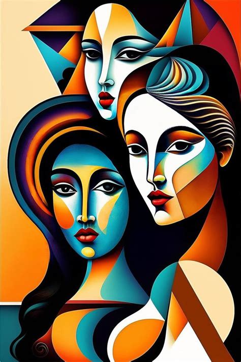 An Abstract Painting With Three Women In Different Colors