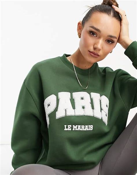 Asos Design Oversize Sweatshirt In Grün Mit Paris Grafik Asos