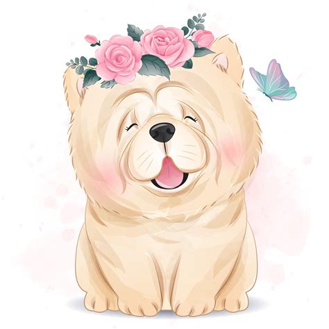 Cute dog clipart with watercolor illustration