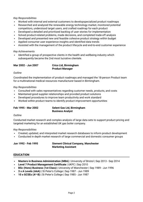 Head Of Product Cv Example Guide Get Noticed