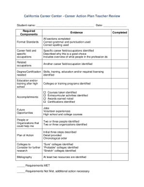 Fillable Online My Career Action Plan Outline And Rubric Assessment