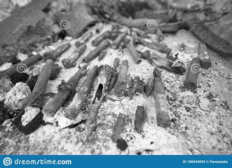 Rusty Fragments Bullets In A Dugout Stock Image Image Of Metal