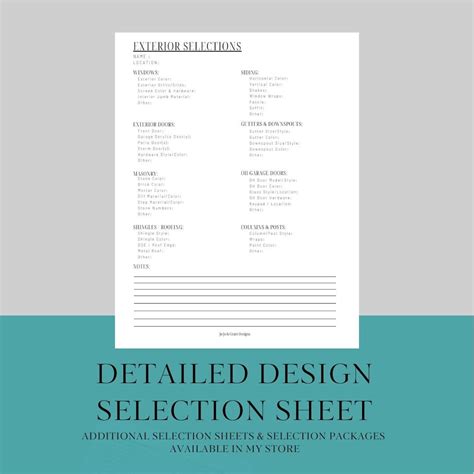 Exterior House Design Selection Sheet Printable Builder Color