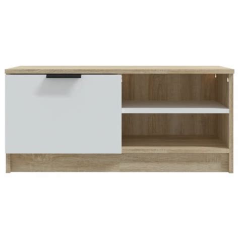 Vidaxl Tv Stand White And Sonoma Oak X X Engineered Wood