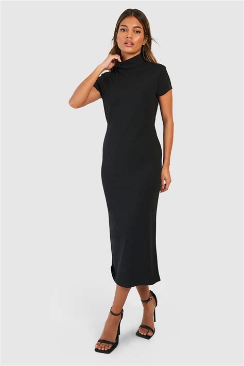 Crepe High Neck Midaxi Dress Boohoo Uk