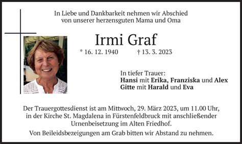 Traueranzeigen Von Irmi Graf Trauer Merkur De