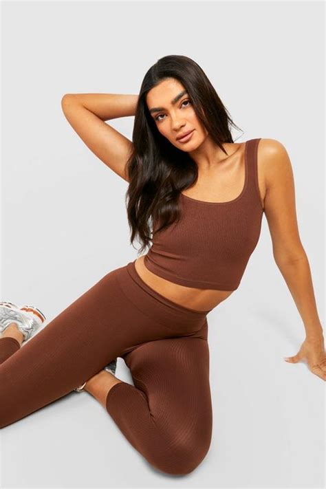 Seamless Contour Rib Square Neck Gym Crop Top Boohoo Uk